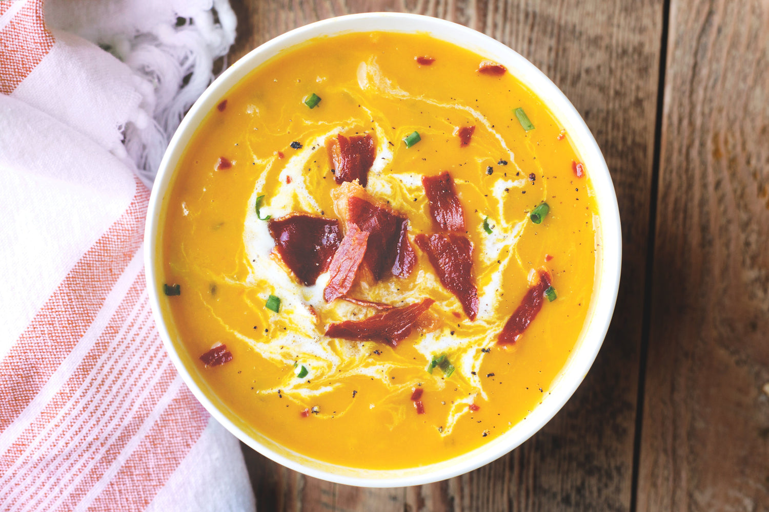 A bowl of butternut squash soup. 